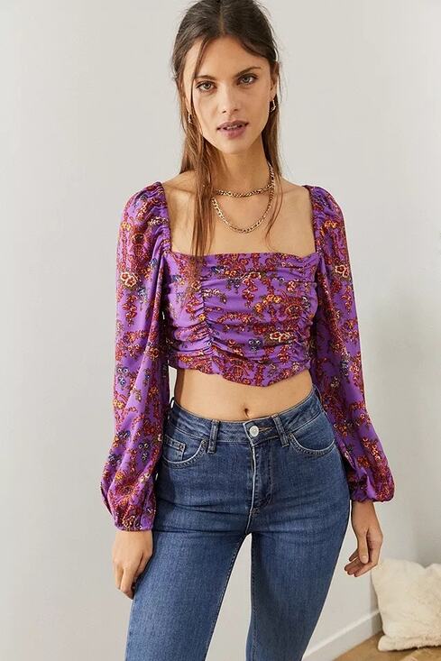Urban Outfitters Tops - Urban Outfitters Bambi Purple Floral Crop Long Sleeve Top